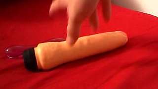 Blonde French Babe Playing with Her Toys While Sucking Cock