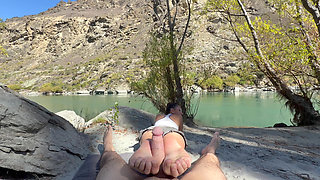 I Took Whoopsy for a Walk Along the River and Decided to Stop so I Could Play with His Cock While Laying in the Sun!